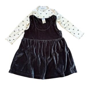Carter's Jumper Set Kids Black Excellent Velvet Bow Print Mock Neck SIZE 18M